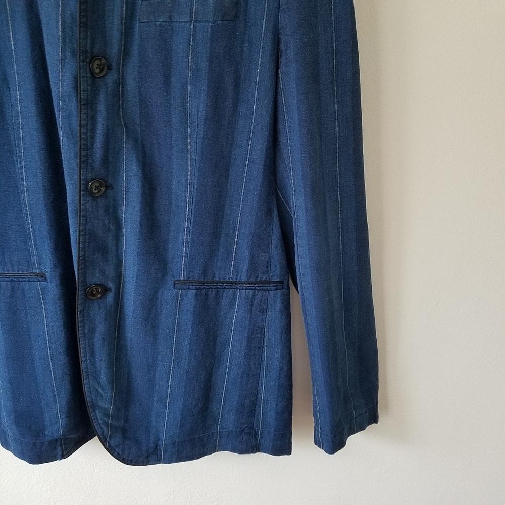 John Varvatos USA Linen Blend Pinstripe Navy Blazer Jacket Size 42 - Picture 9 of 13